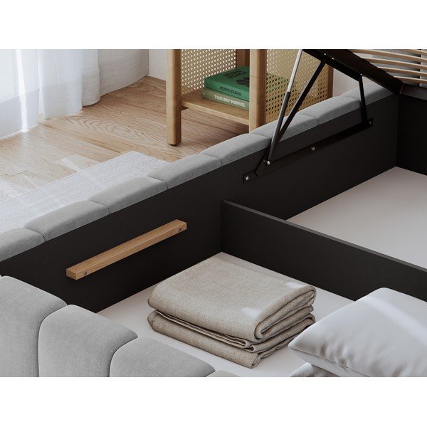 Světle šedá čalouněná dvoulůžková postel s úložným prostorem s roštem 160x200 cm Lamica – ELTAP-image-3