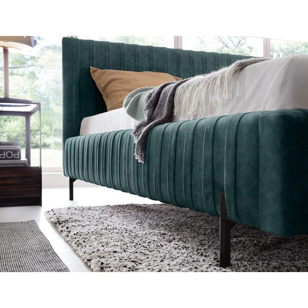 Čalouněná dvoulůžková postel s úložným prostorem s roštem 160x200 cm v petrolejové barvě Plissa – ELTAP-image-4