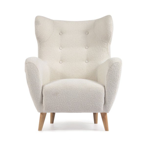 Bílé křeslo z textilie bouclé Patio – Kave Home-image-2
