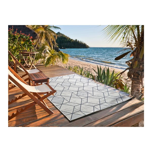 Krémovo-modrý venkovní koberec Universal Elba Geo, 140 x 200 cm-image-2