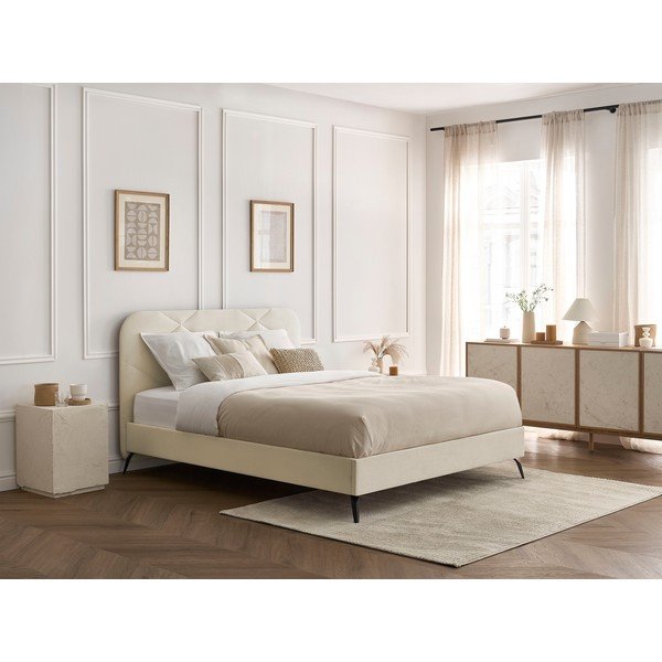 Béžová čalouněná dvoulůžková postel s roštem 160x200 cm Prune – Bobochic Paris-image-1