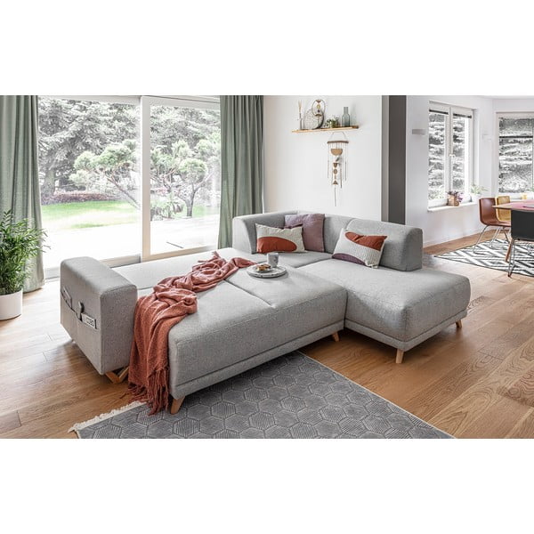 Světle šedá rozkládací/s úložným prostorem rohová pohovka (pravý roh/do L) Classy Sophie – Miuform-image-4