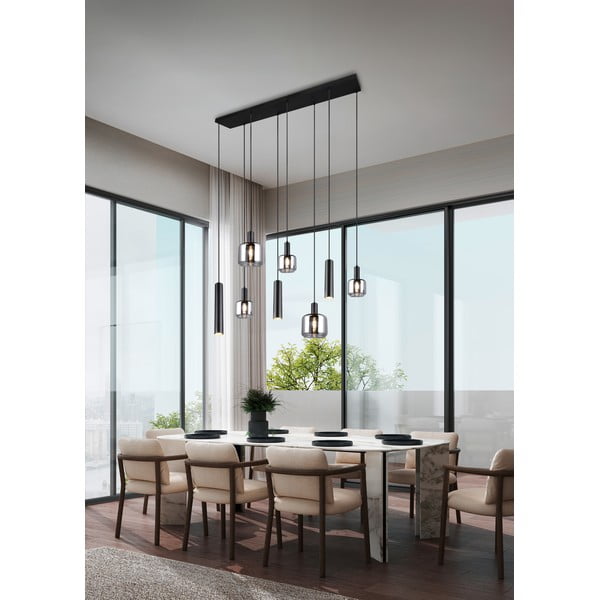 Černé závěsné svítidlo s kovovo-skleněným stínidlem Mataro – Trio-image-1