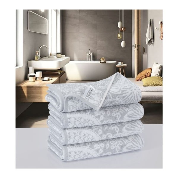 Sada 4 bavlněných ručníků Descanso Preyo Gris, 50 x 100 cm