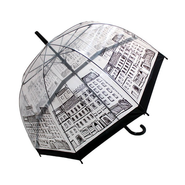 Transparentní holový deštník s černými detaily Birdcage Temps City, ⌀ 79 cm
