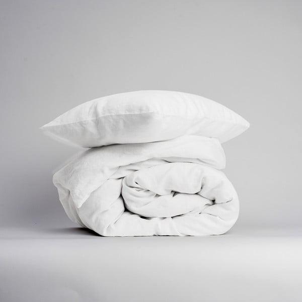 Prodloužené bílé povlečení na jednolůžko s příměsí lnu 165x220 cm – Linen Tales-image-1