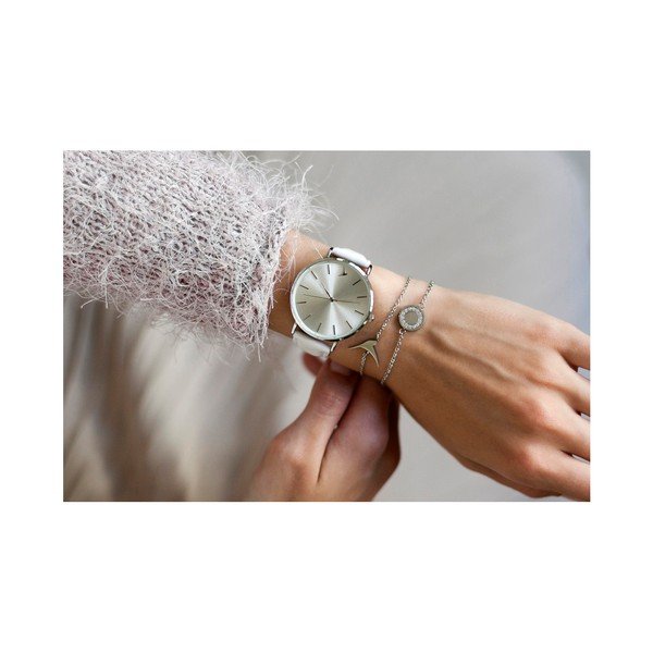 Dámské hodinky s bílým páskem z pravé kůže Emily Westwood Luxury-image-1