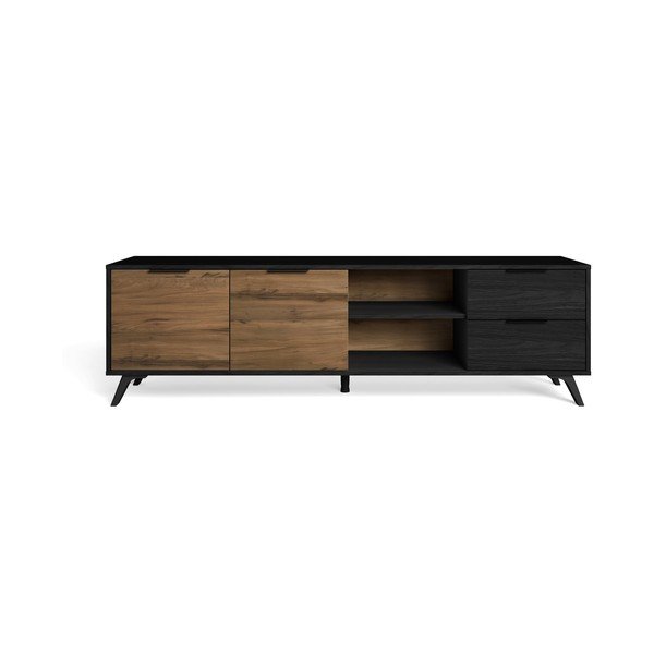 Černý/přírodní TV stolek v dekoru ořechu 181x53 cm Noe – Marckeric
