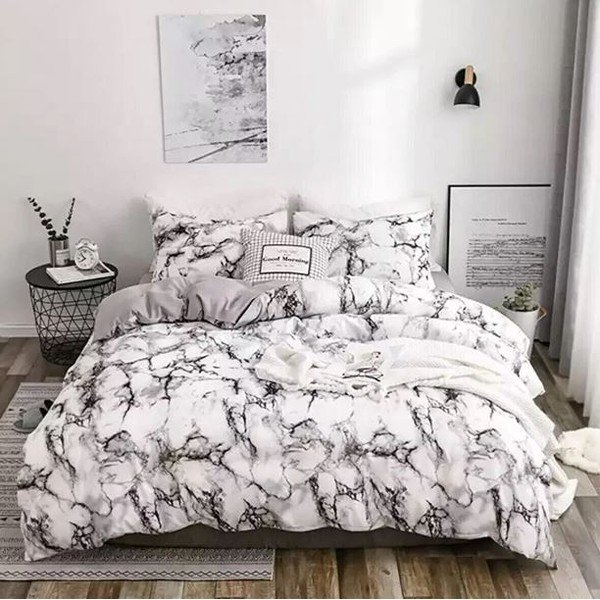 Černobílé bavlněné prodloužené povlečení na dvoulůžko s prostěradlem 200x220 cm – Mila Home