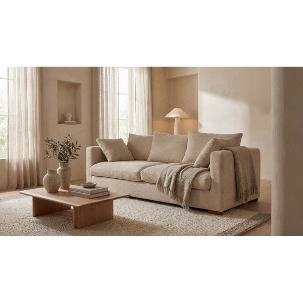 Béžová manšestrová pohovka 220 cm Comfy – Scandic-image-1