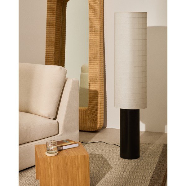 Bílá/černá stojací lampa s textilním stínidlem (výška 142 cm) Dulan – Kave Home-image-1