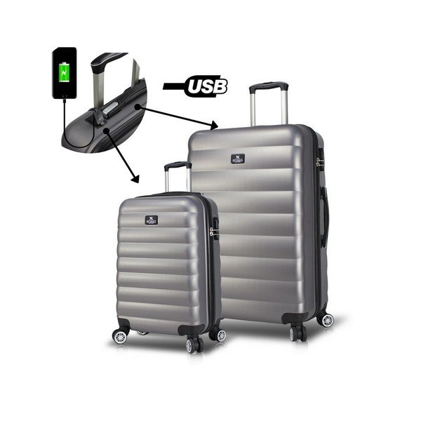 Sada 2 šedých cestovních kufrů na kolečkách s USB porty My Valice RESSNO Cabin & Large-image-2