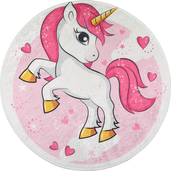 Růžový pratelný dětský koberec ø120 cm Pink Unicorn – Vitaus
