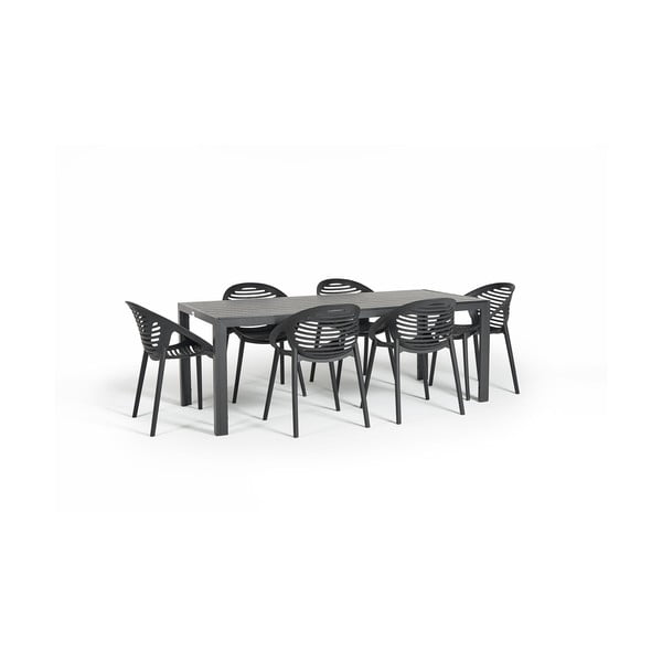 Zahradní jídelní set pro 6 osob s černou židlí Joanna a stolem Viking, 90 x 205 cm