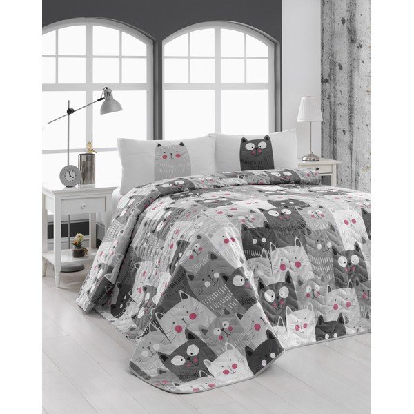 Set prošívaného přehozu a 2 povlaků na polštáře Eponj Home Duvarda Kediler Grey, 200 x 220 cm