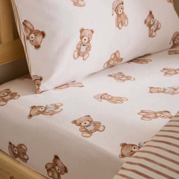 Krémové napínací flanelové dětské prostěradlo na jednolůžko 70x140 cm Brushed Teddy Bear – Catherine Lansfield