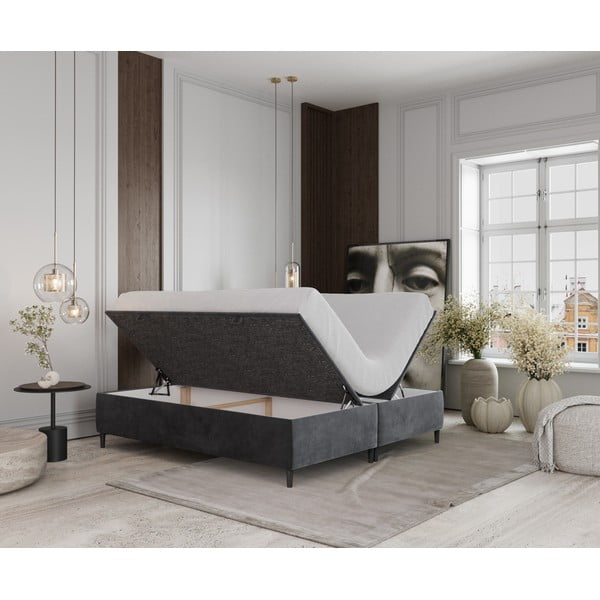 Antracitová čalouněná dvoulůžková postel s úložným prostorem 200x200 cm Tate – Maison de Rêve-image-2