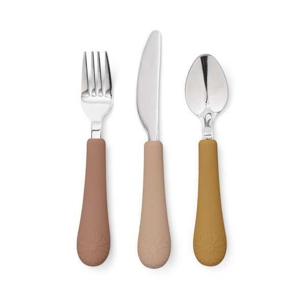 Okrově žlutý/v terakotové barvě dětský příbor 3 ks ze silikonu Tuscany Mix – Cam Cam Copenhagen