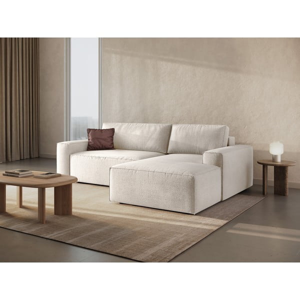 Bílá rozkládací rohová pohovka z textilie bouclé (pravý roh) Jodie – Micadoni Home-image-1