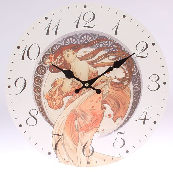 Dřevěné hodiny Mucha, 34x34 cm