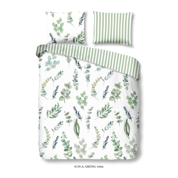 Zeleno-bílé povlečení na dvoulůžko z bavlny Good Morning Greno, 200 x 240 cm