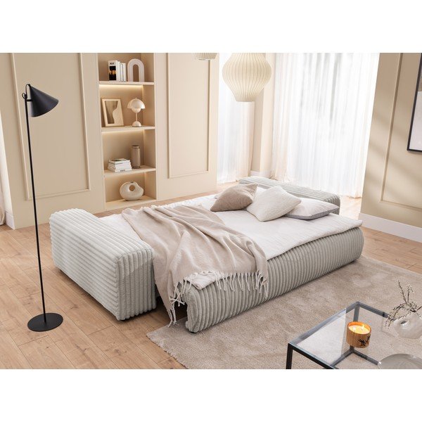 Světle šedá manšestrová rozkládací/s úložným prostorem pohovka 260 cm Justin  – Ropez-image-4