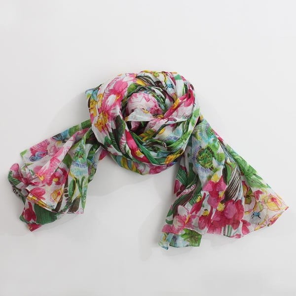 Šátek s motivem květin, zelená/fialová