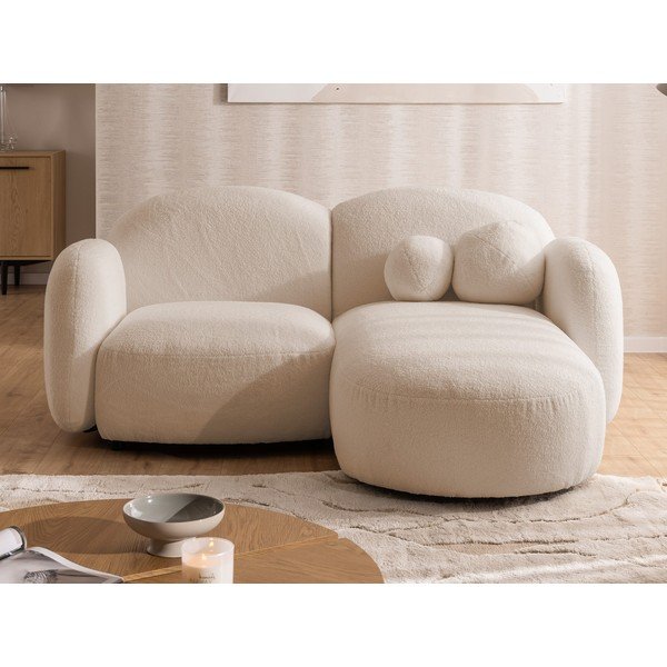 Světle hnědá rohová pohovka z textilie bouclé (pravý roh/s lenoškou) Orbit – Ropez-image-1