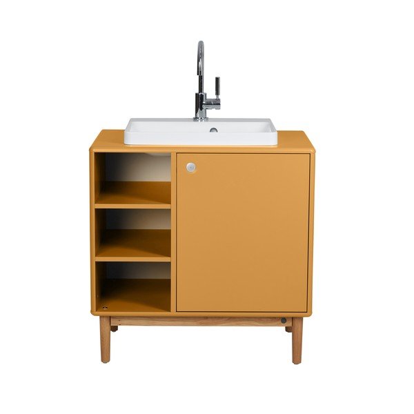 Závěsná skříňka s umyvadlem bez baterie v hořčicové barvě 80x62 cm Color Bath – Tom Tailor-image-4