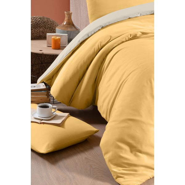 Žluto-krémové bavlněné povlečení na dvoulůžko/prodloužené s prostěradlem 200x220 cm – Mila Home-image-2