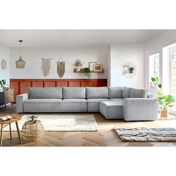 Světle šedá manšestrová rohová pohovka, pravý roh Nihad modular – Bobochic Paris-image-1