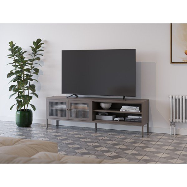 Šedý kovový TV stolek 160x50x35 cm Layna – Marckeric-image-1