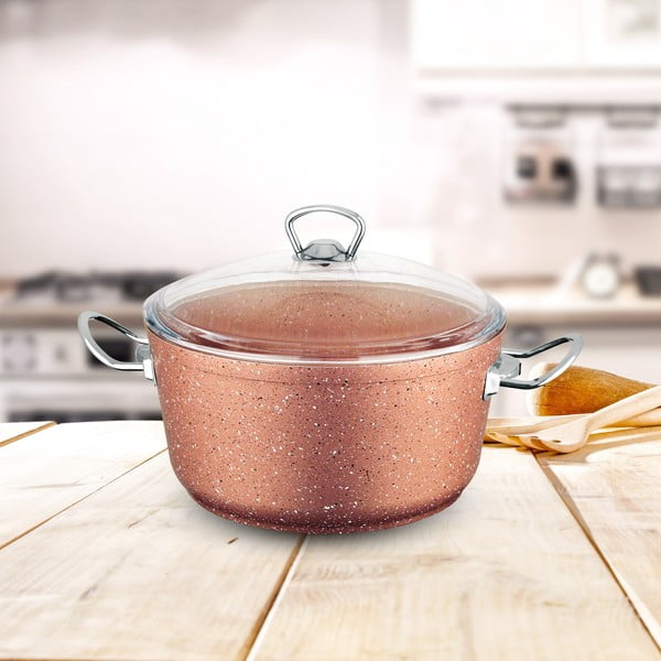 Růžový hliníkový hrnec s poklicí Güral Porselen Classic, ø 24 cm-image-1