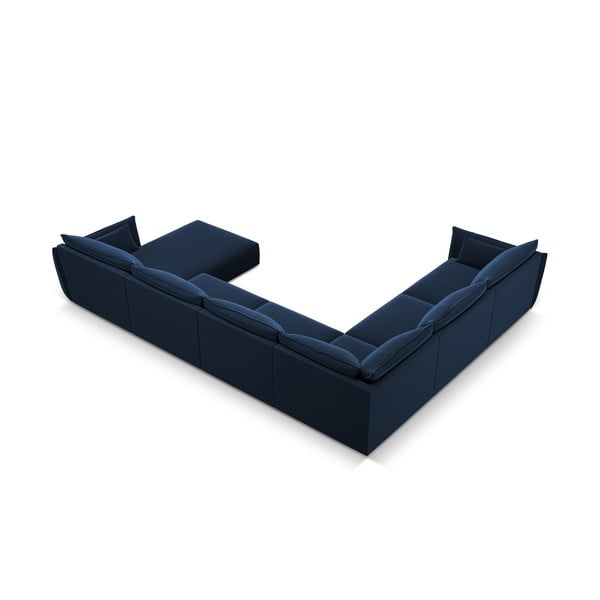 Tmavě modrá sametová rohová pohovka (levý roh/do "U") Vanda – Mazzini Sofas-image-3
