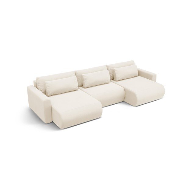 Béžová sametová rozkládací rohová pohovka s úložným prostorem  (do "U") Belfast – Cosmopolitan Design-image-2