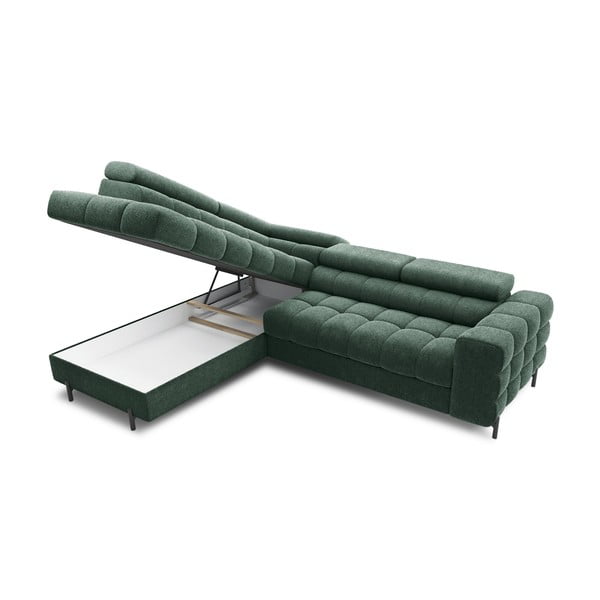 Zelená rozkládací/s úložným prostorem rohová pohovka z textilie bouclé (levý roh/do L) Ferucce – ELTAP-image-4
