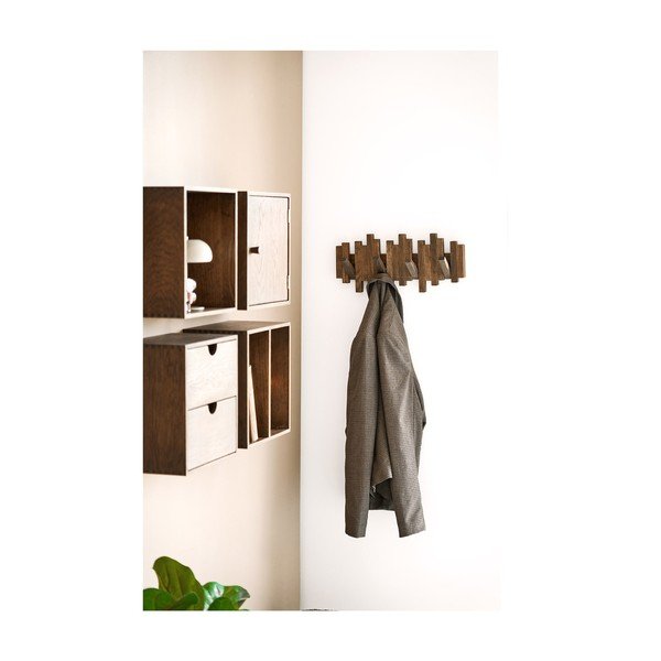 Tmavě hnědý nástěnný věšák z dubového dřeva 40 cm Caltra – House Nordic-image-1
