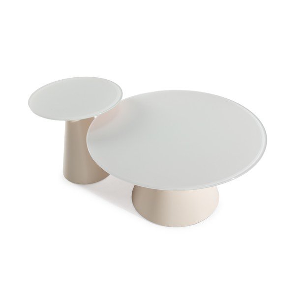 Krémové kulaté konferenční stolky v sadě 2 ks se skleněnou deskou ø 80 cm Vida – MOME-image-3