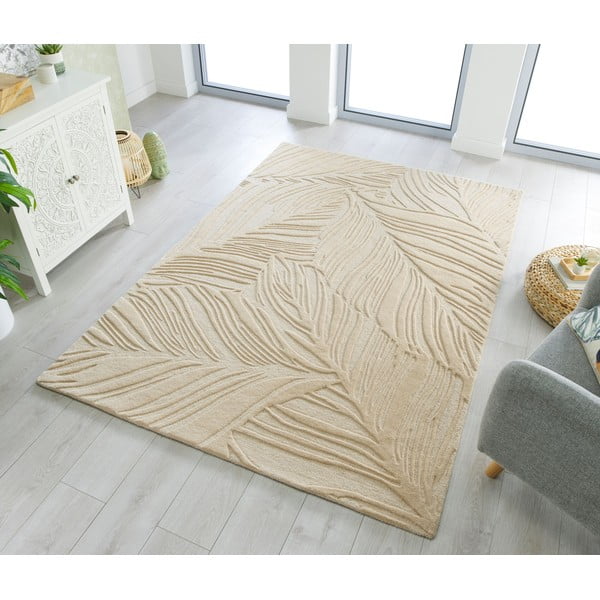 Béžový vlněný koberec Flair Rugs Lino Leaf, 160 x 230 cm-image-1