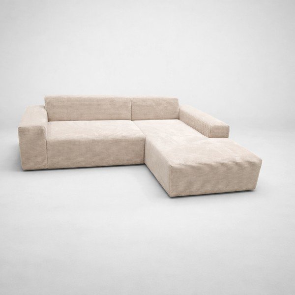 Béžová/světle hnědá manšestrová rohová pohovka (pravý roh/s lenoškou) Fluvio - II. jakost – MESONICA-image-2