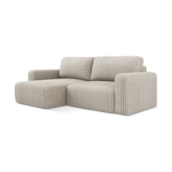 Béžová manšestrová rozkládací/s úložným prostorem rohová pohovka (levý roh/s lenoškou) Kona – Makamii-image-2