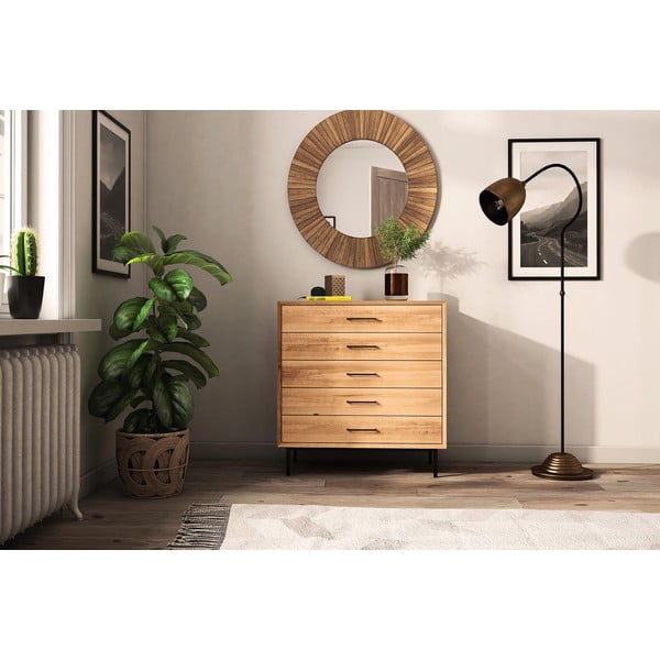 Vysoká komoda z dubového dřeva v přírodní barvě 97x95 cm Abies – The Beds-image-4