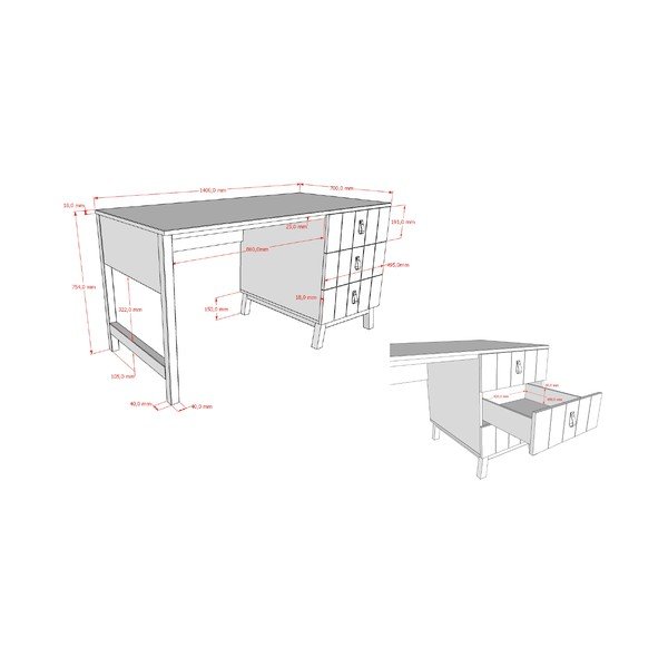 Dětský psací stůl 70x140 cm Sezane – Vipack-image-2