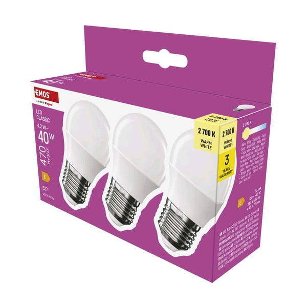 Teplé bílé LED žárovky v sadě 3 ks E27, 4 W – EMOS-image-3