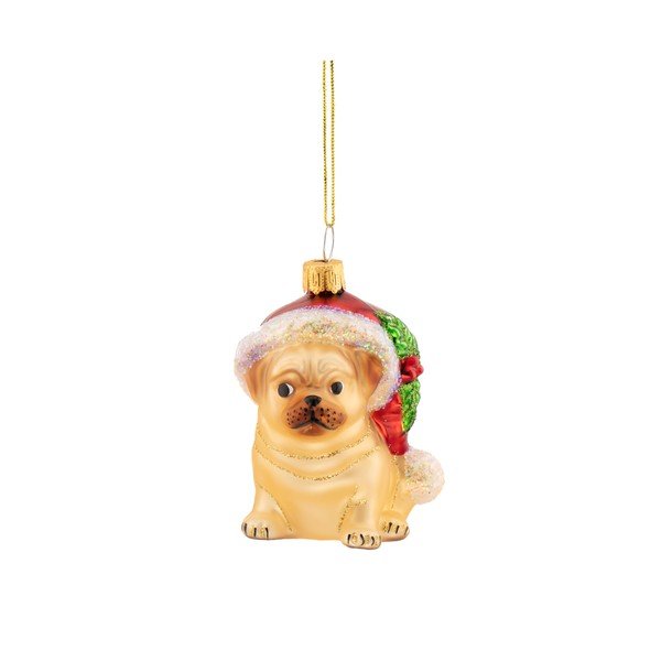 Skleněná vánoční ozdoba 6 cm Festive Pug – Sass & Belle