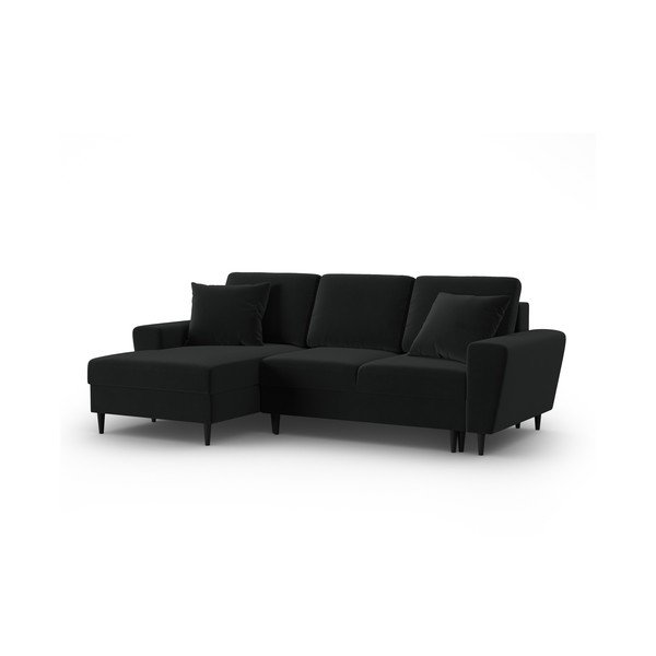 Černá sametová rozkládací/s úložným prostorem rohová pohovka (levý roh/s lenoškou) Kyoto – Cosmopolitan Design-image-4