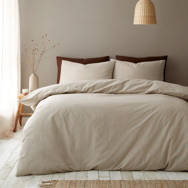 Taupe povlečení na jednolůžko 135x200 cm Cotton Rich Narrow Woven Stripe – Pineapple Elephant
