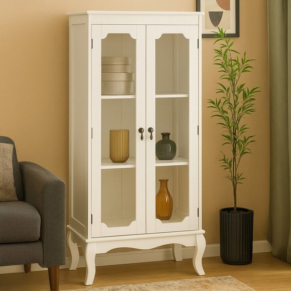 Bílá vitrína 58x131x32 cm Marcella – Premier Housewares-image-1