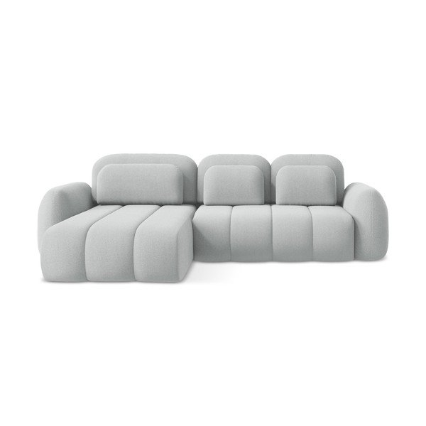 Světle šedá rozkládací/s úložným prostorem rohová pohovka z textilie bouclé (levý roh/s lenoškou) Pele – Makamii