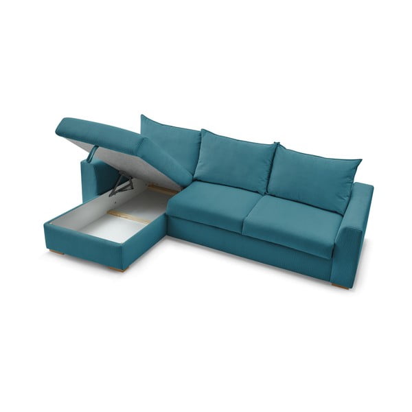 Modrá manšestrová rozkládací rohová pohovka (variabilní) Augustin – Bobochic Paris-image-4